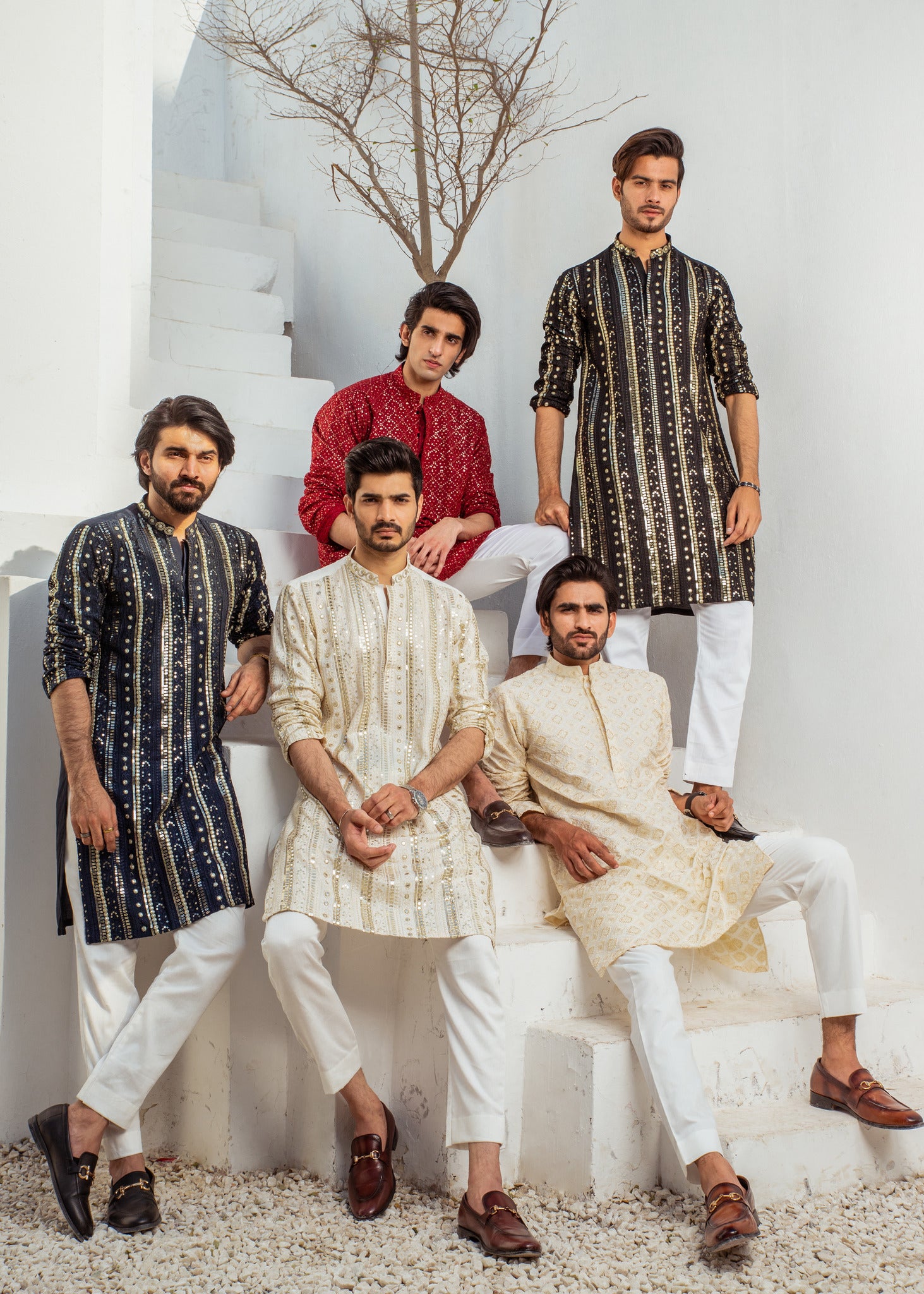 MC 21 Mirror Work Kurta Mens Black - Mashal Couture