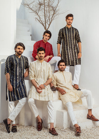 MC 21 Mirror Work Kurta Mens Black - Mashal Couture