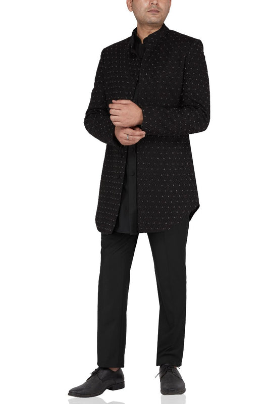 MC 120 Cut Daman Zari Prince Coat & Inner Pants Set - Mashal Couture