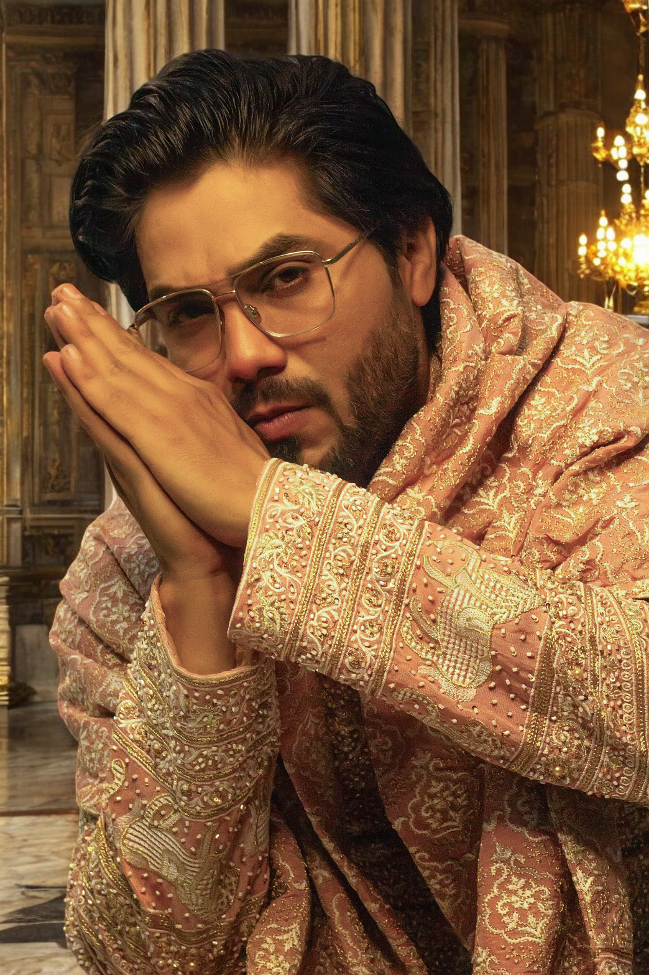 Full Embroidery Kurta Pajama With Shawl - Mashal Couture