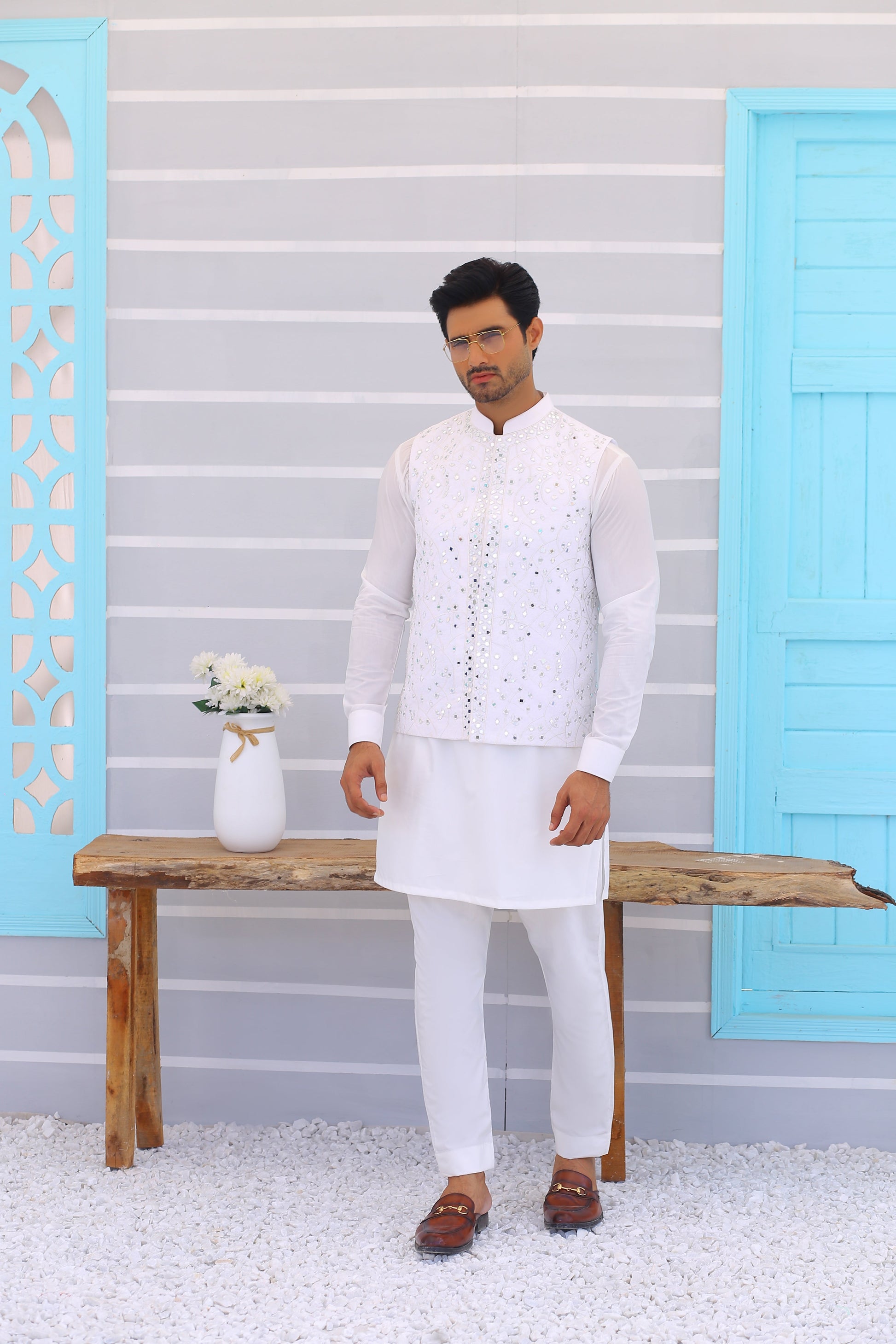 men's waistcoat with shalwar kameez