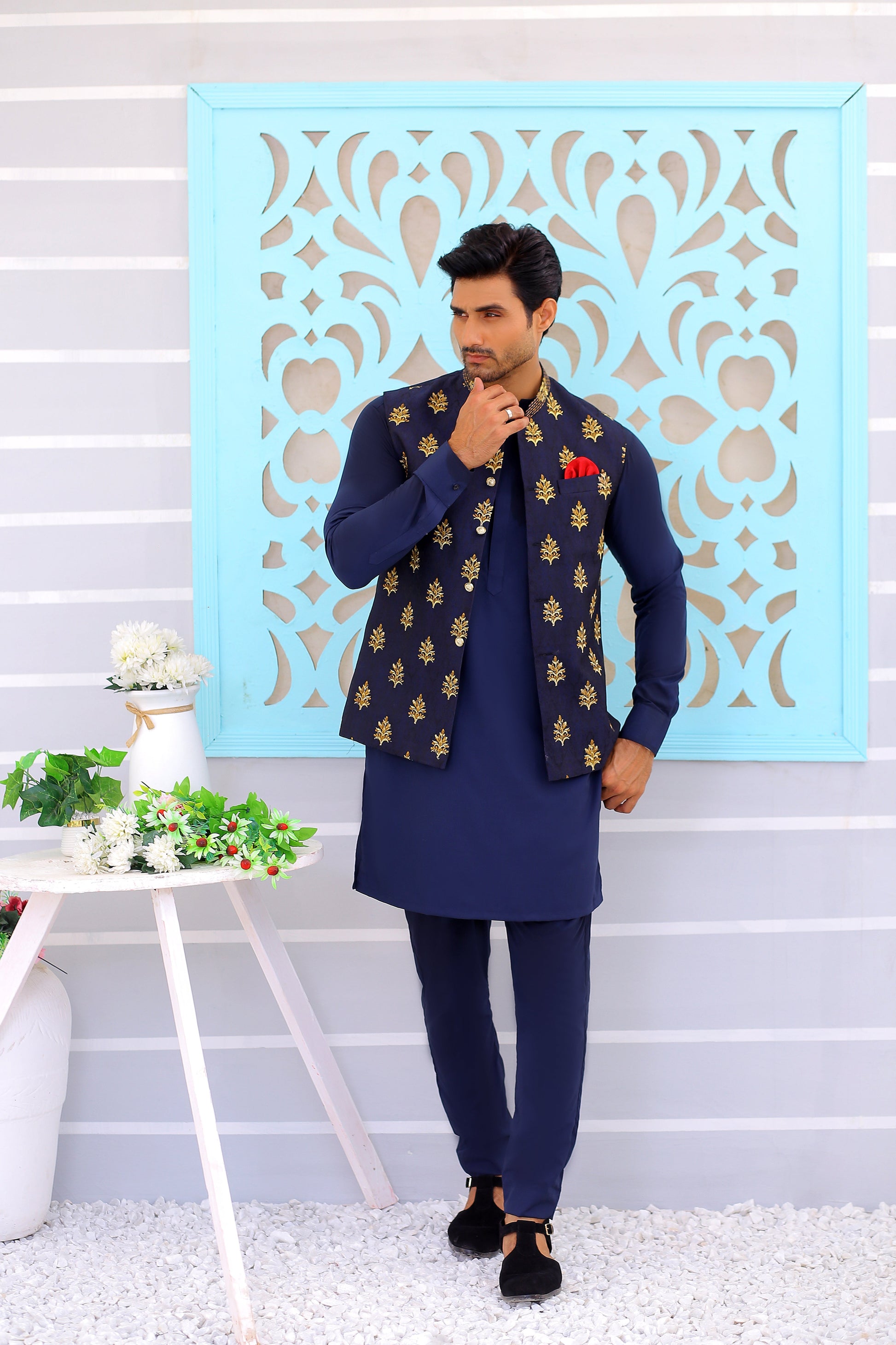 men's Navy Blue waistcoat For Groom