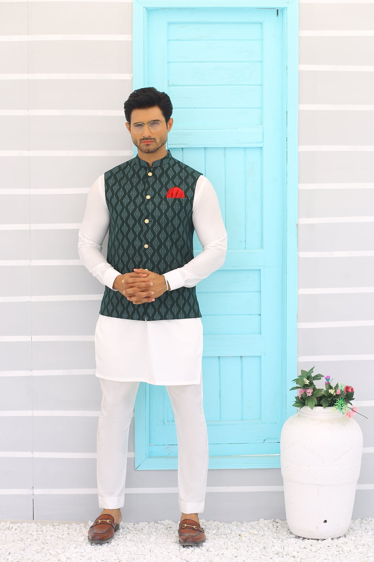 Green Waistcoat For Weddings - Mashal Couture