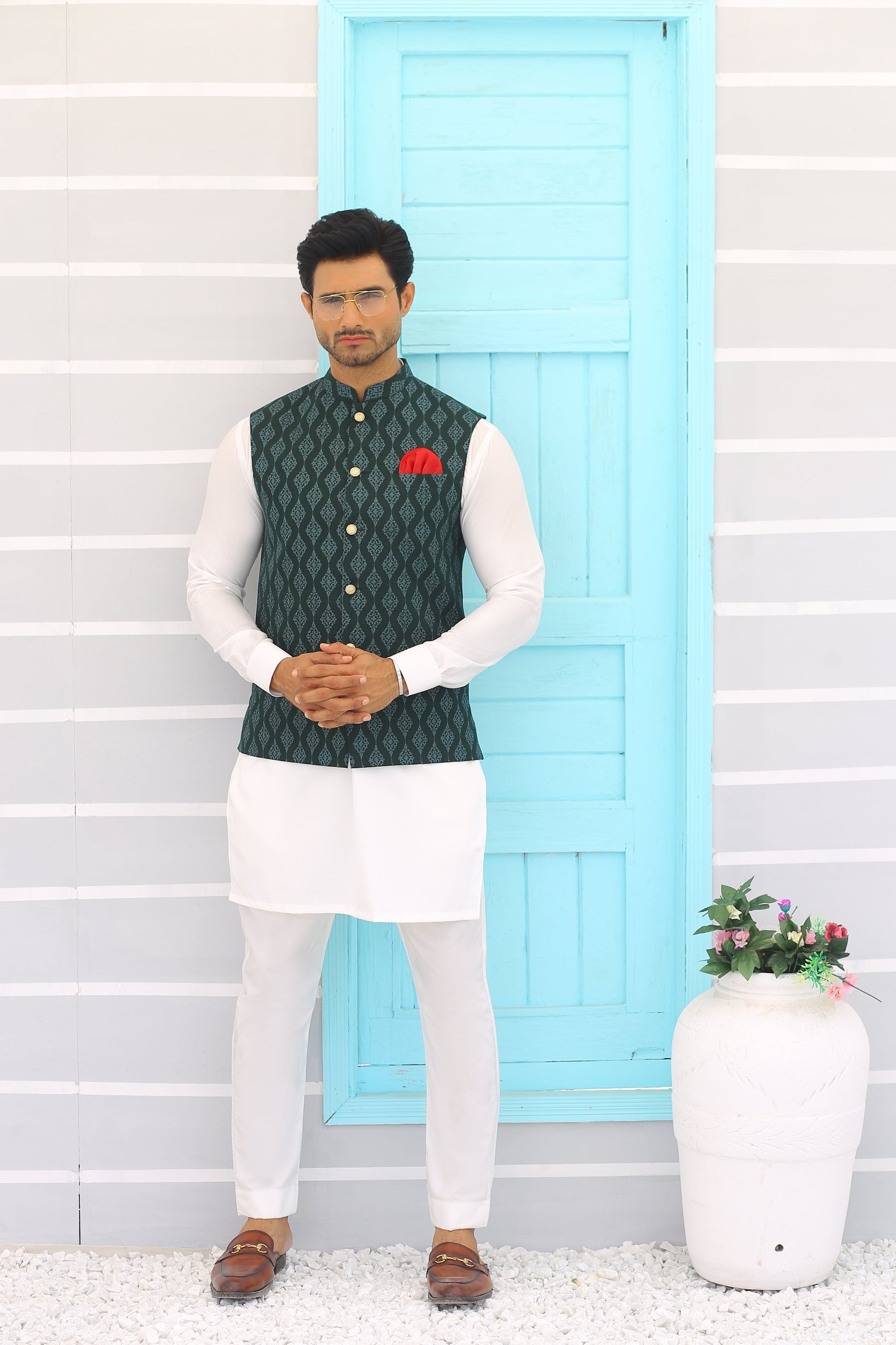 Green Waistcoat For Weddings - Mashal Couture