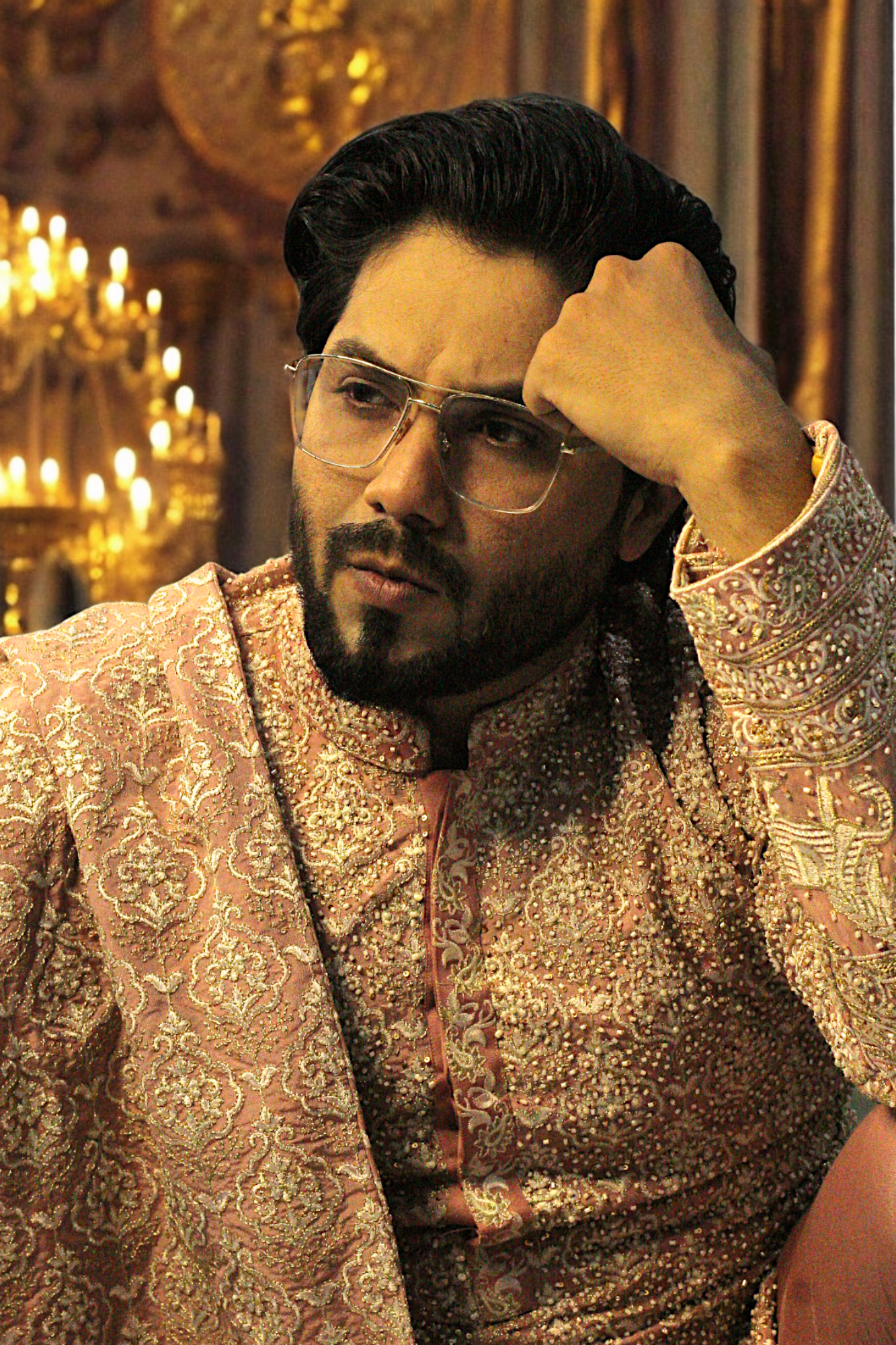Full Embroidery Kurta Pajama With Shawl - Mashal Couture