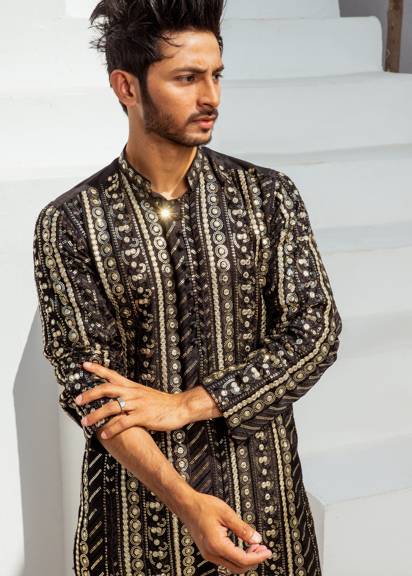 MC 20 Mirror Work Kurta Black - Mashal Couture