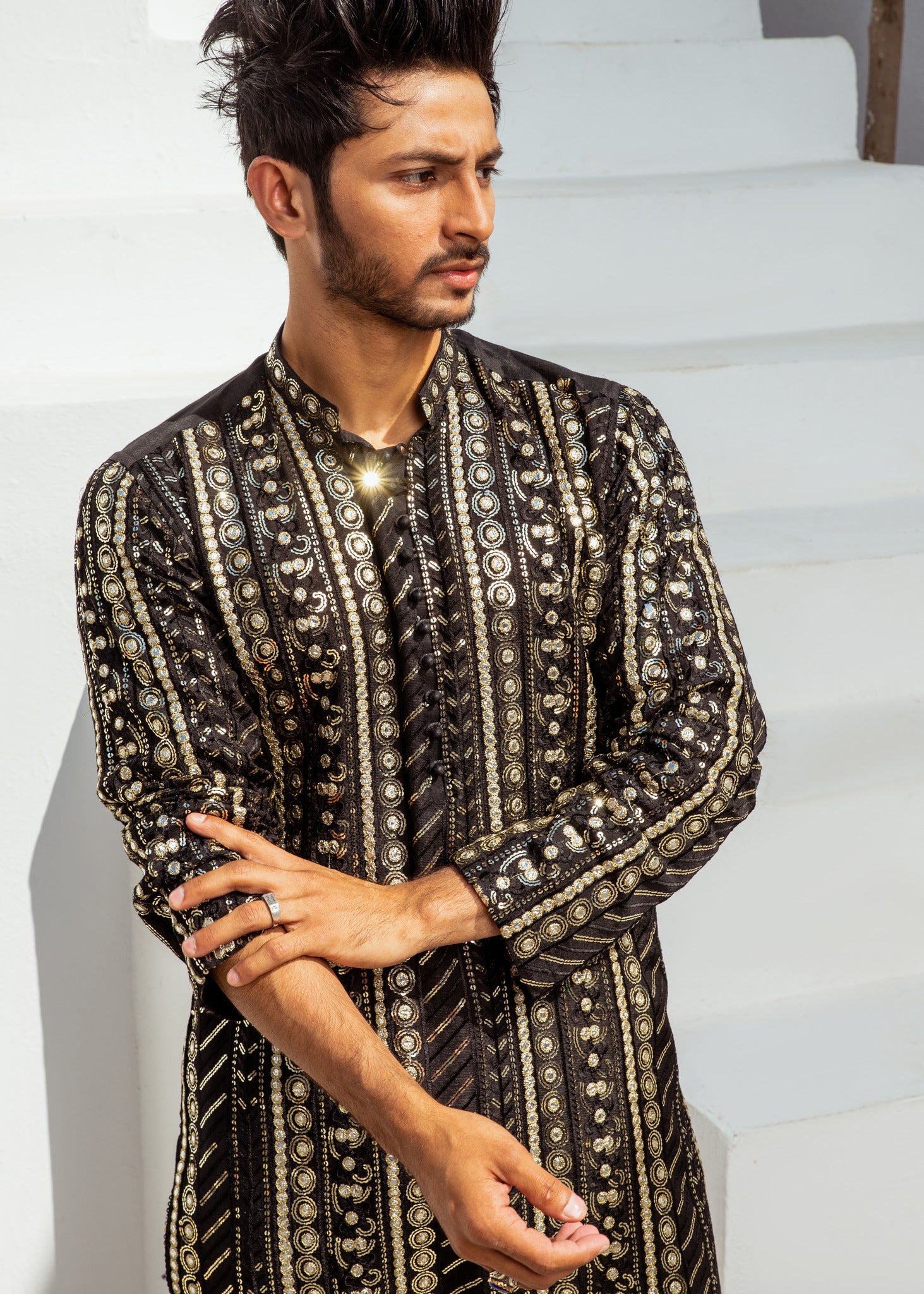 MC 20 Mirror Work Kurta Black - Mashal Couture