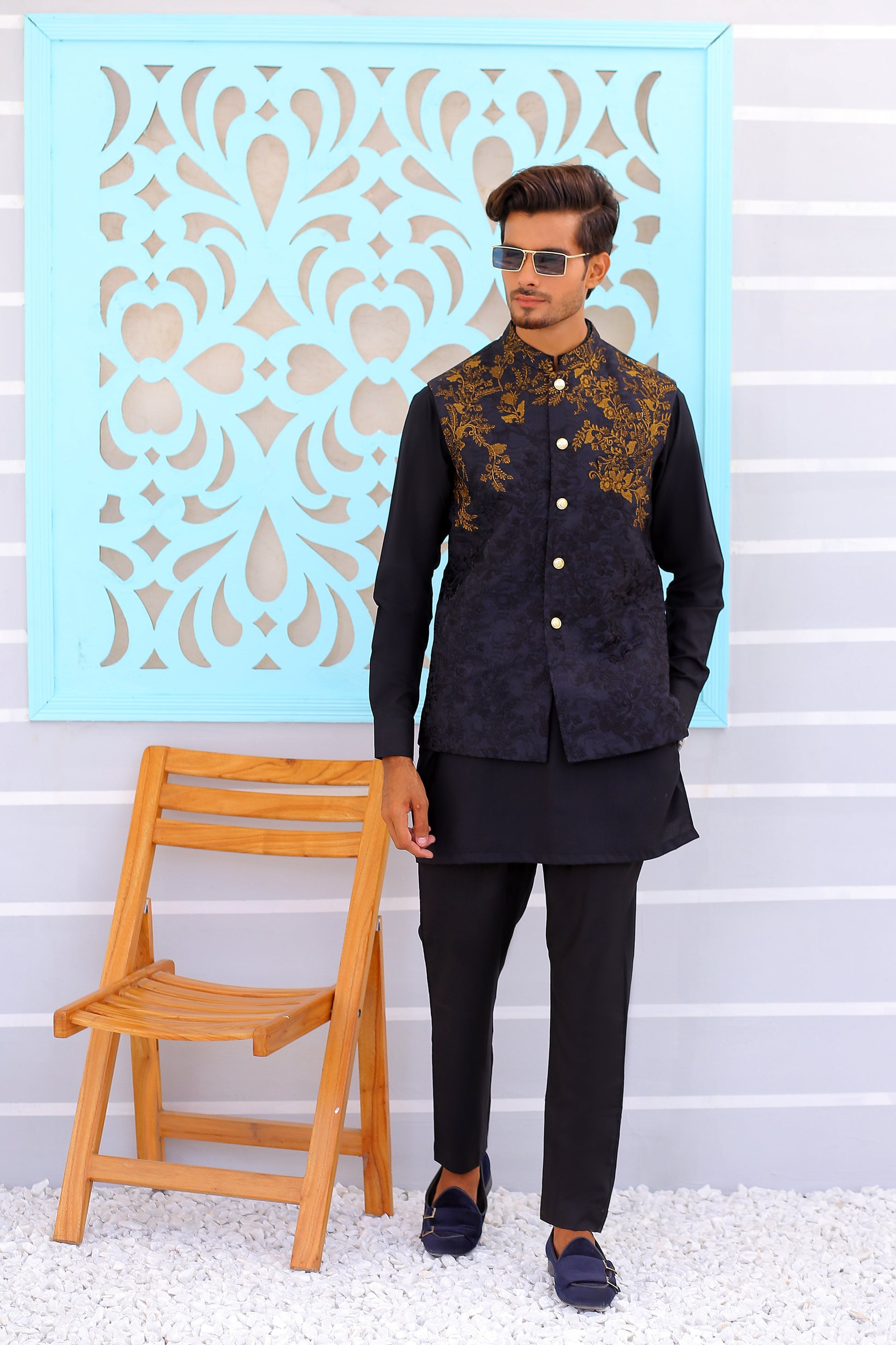mens Black EMB waistcoats for wedding