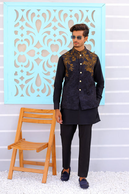mens Black EMB waistcoats for wedding