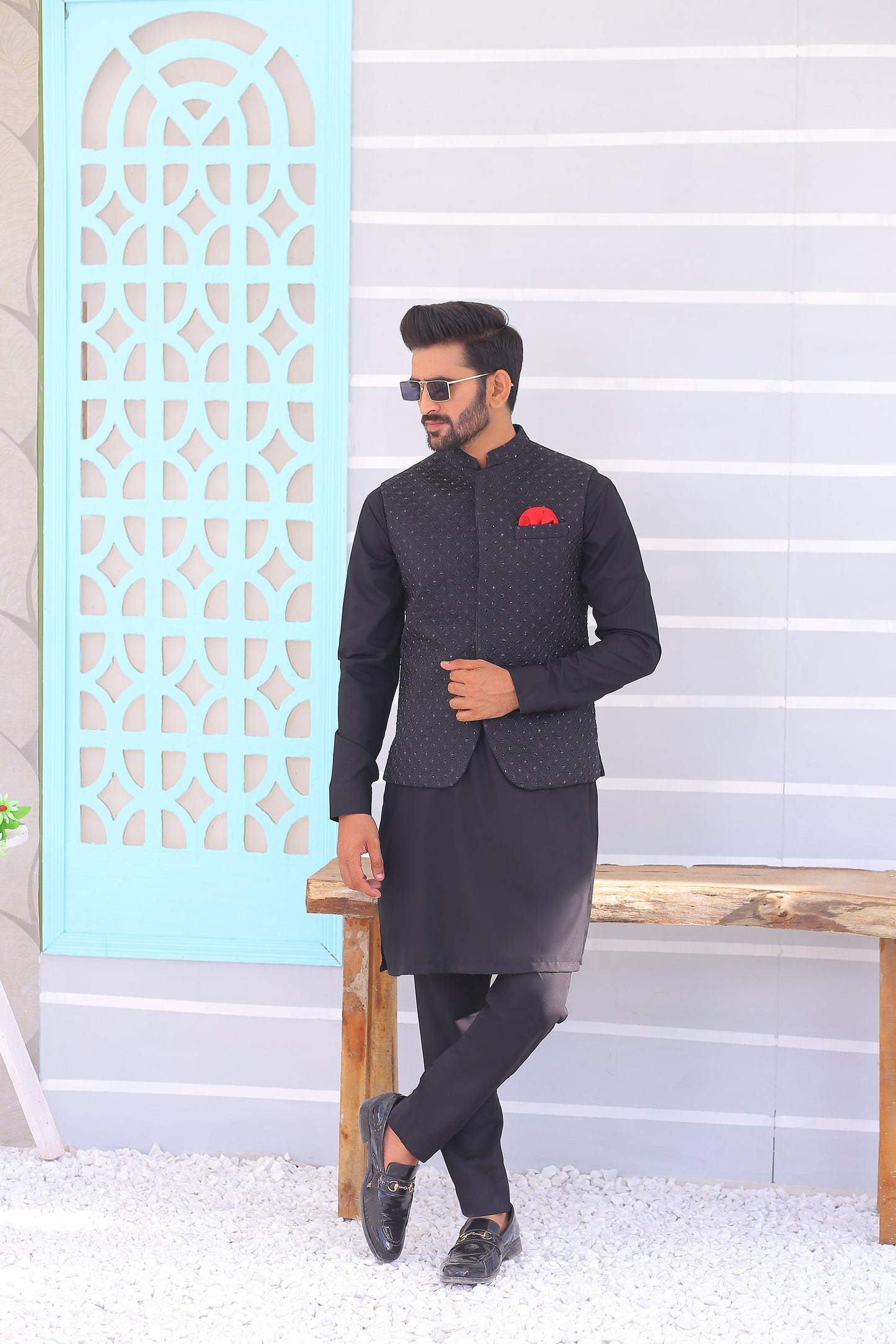 mens Black Stone waistcoat wedding