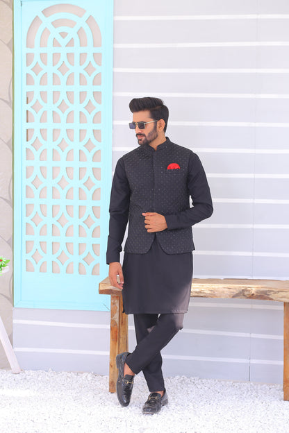 mens Black Stone waistcoat wedding