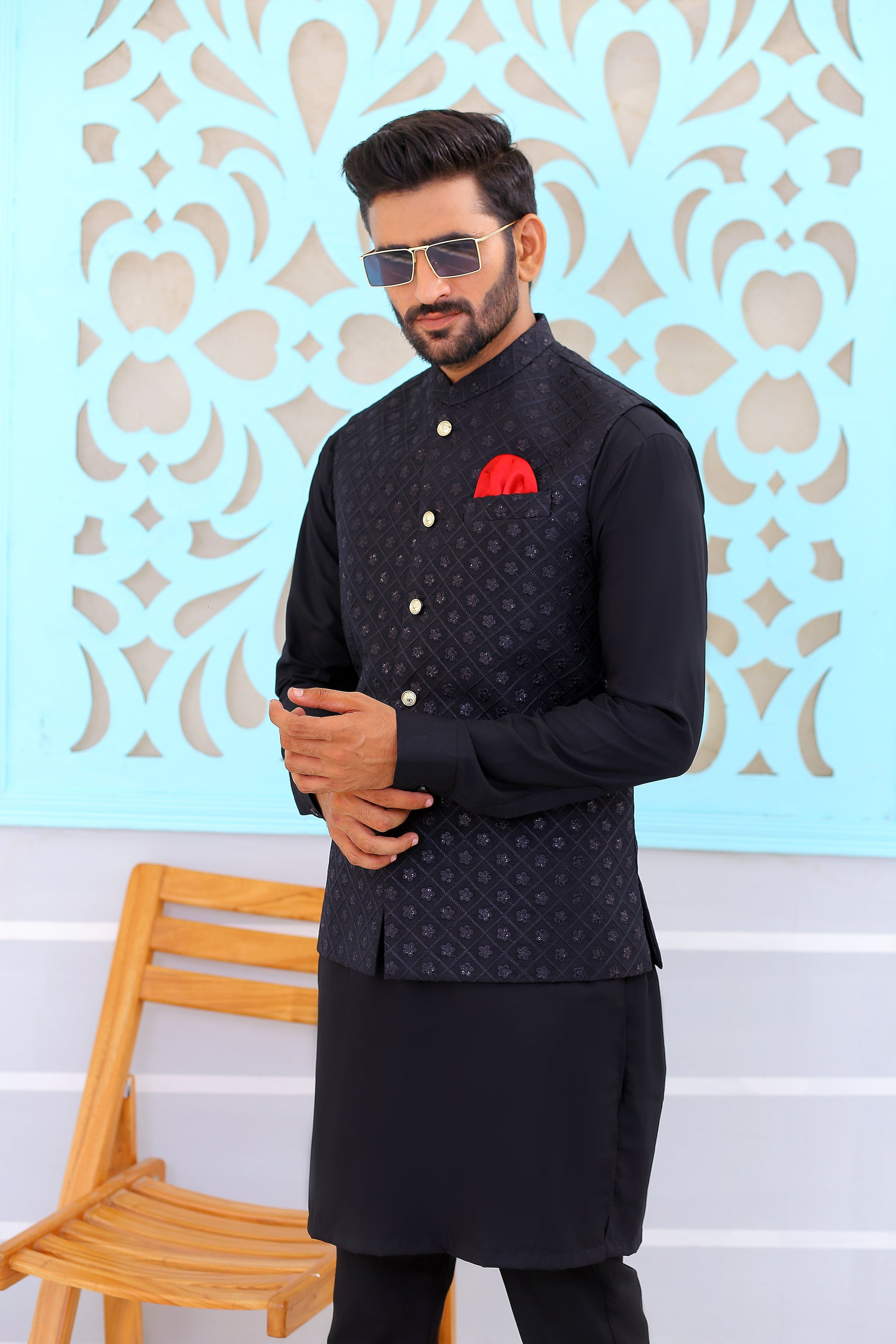 mens black pakistani waistcoat