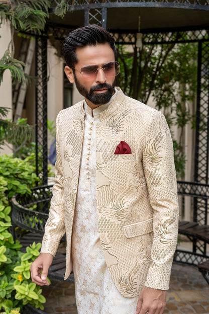 MC 191 Golden Sequance Mens Prince Suits - Mashal Couture