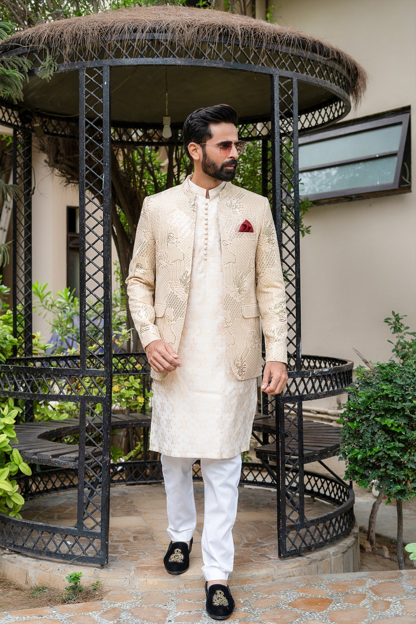 MC 191 Golden Sequance Mens Prince Suits - Mashal Couture