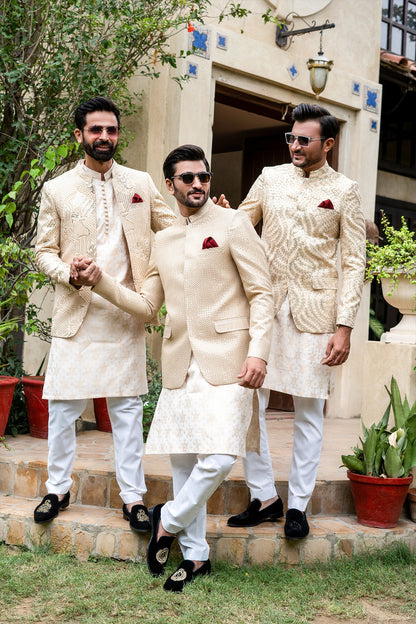 MC 191 Golden Sequance Mens Prince Suits - Mashal Couture