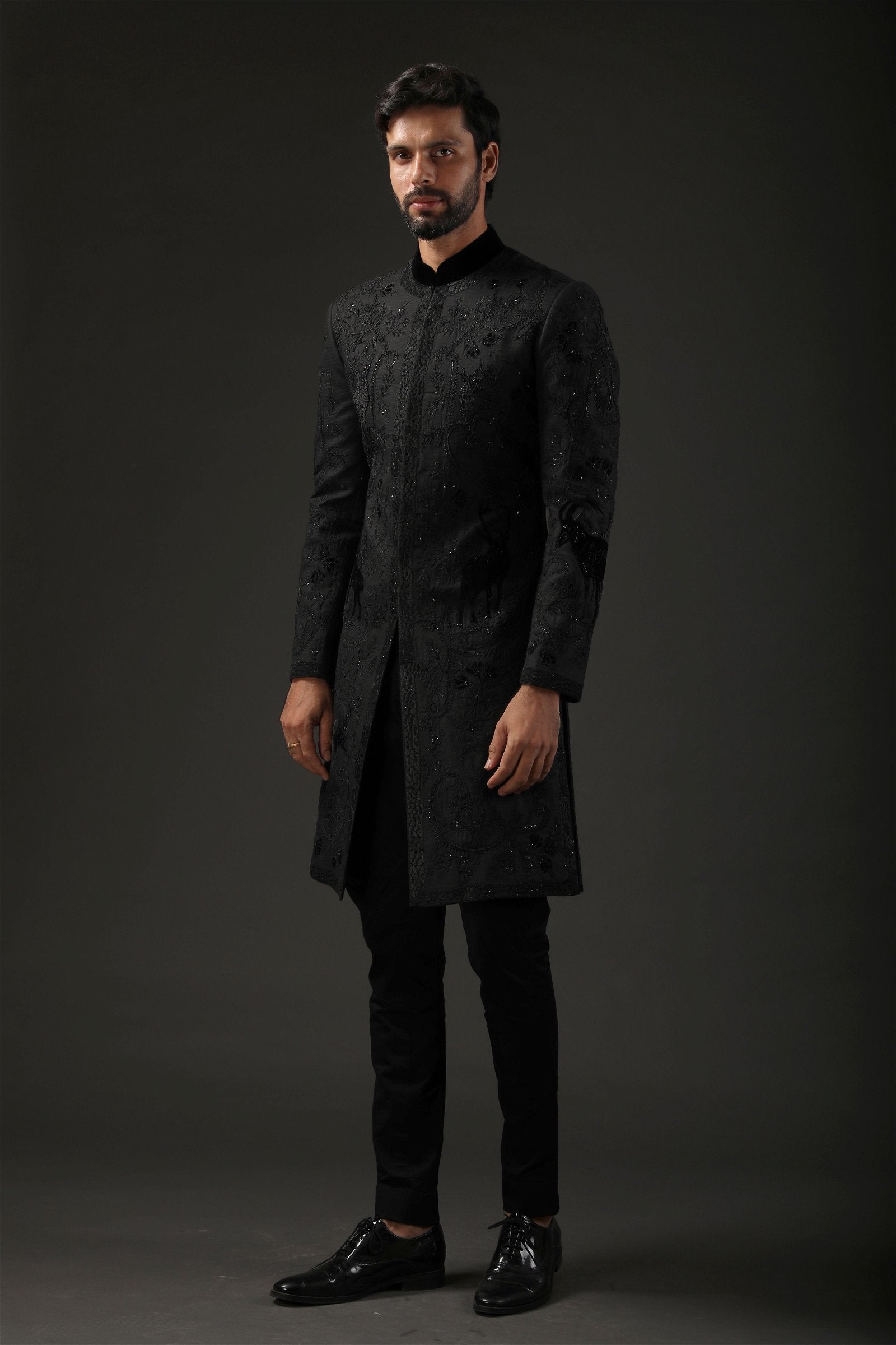 MC 526 Mens Black Sherwani - Mashal Couture