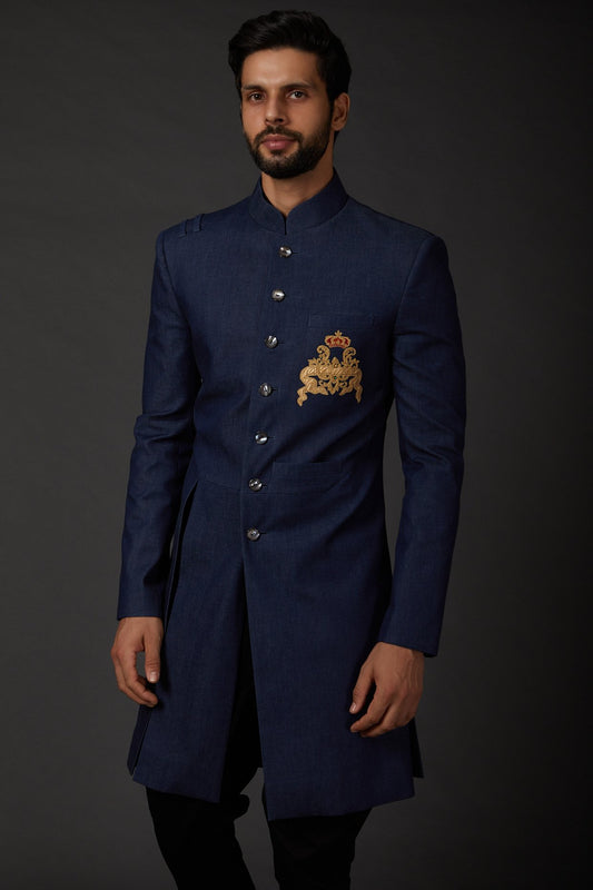 MC 536 Blue Sherwani For Men - Mashal Couture