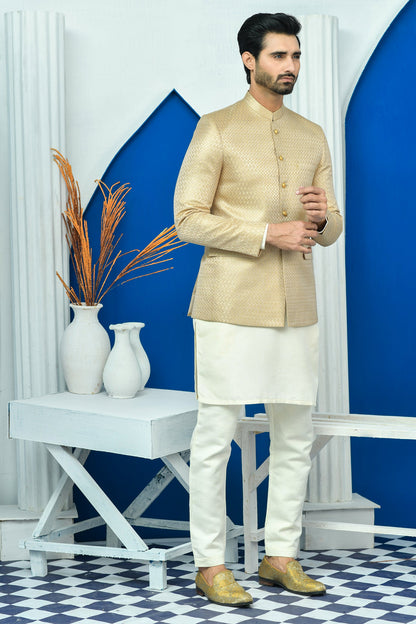 MC 180 Pakistani Gold Zari Work Men Prince Coat - Mashal Couture