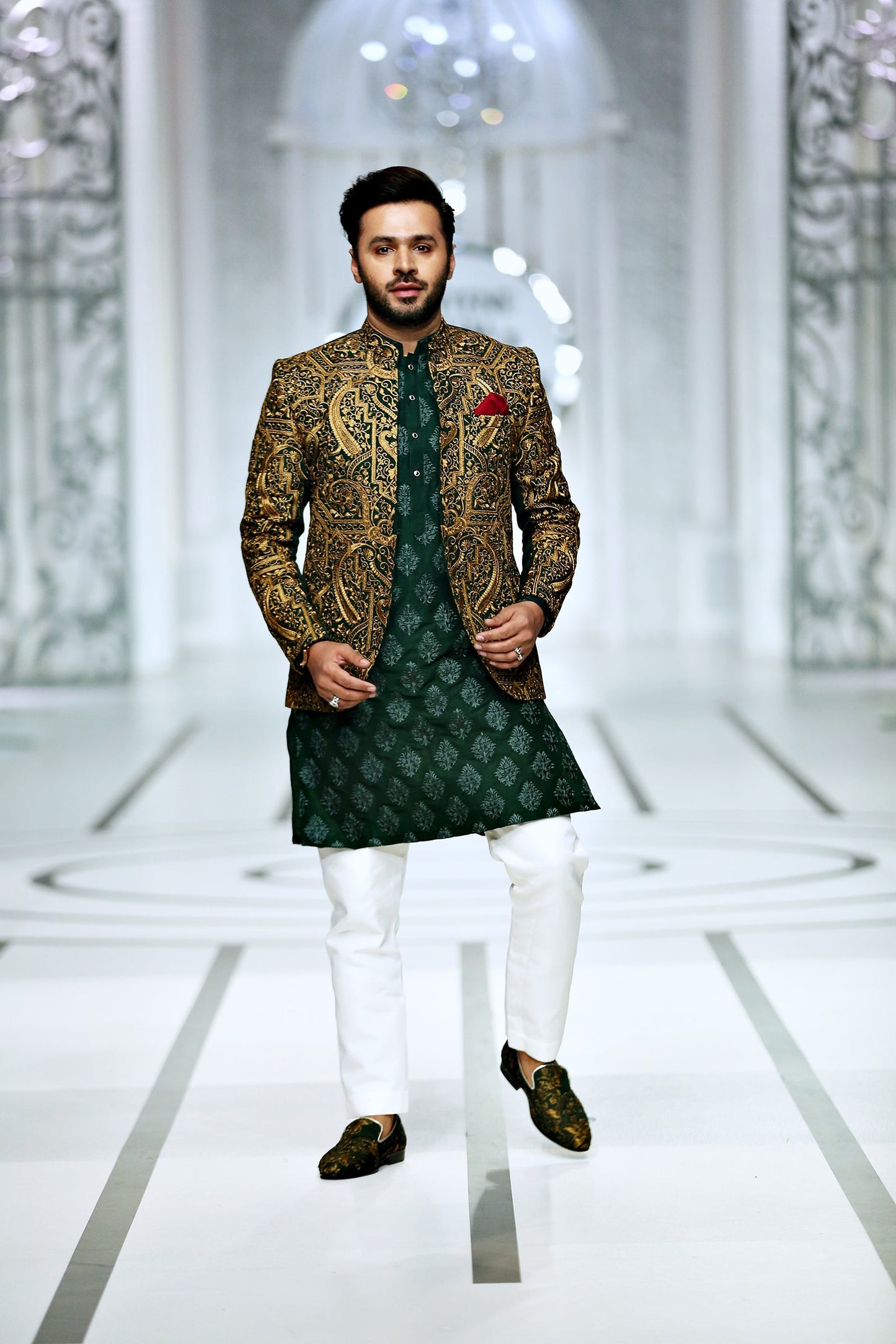 MC 179 Pakistani Green Copper Prince Coat - Mashal Couture