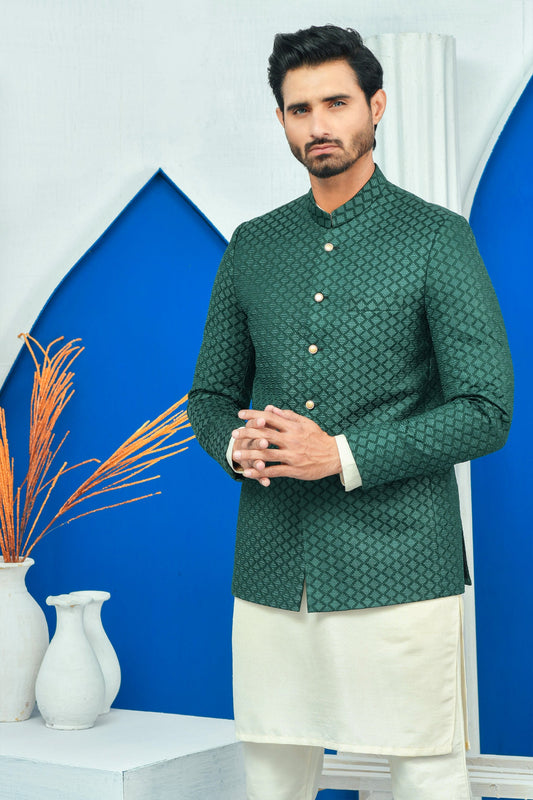 MC 178 Pakistani Green Embroided Mens Prince Suits - Mashal Couture