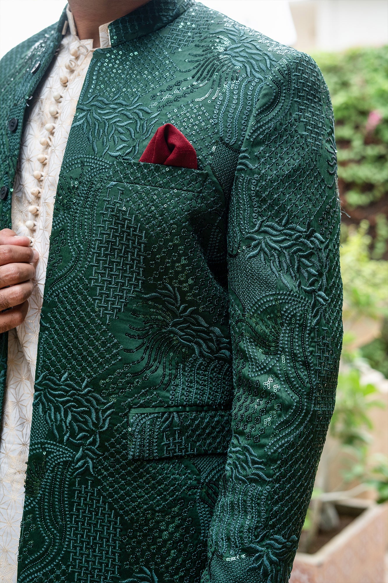 MC 177 Green Sequance Prince Coat Pakistani - Mashal Couture