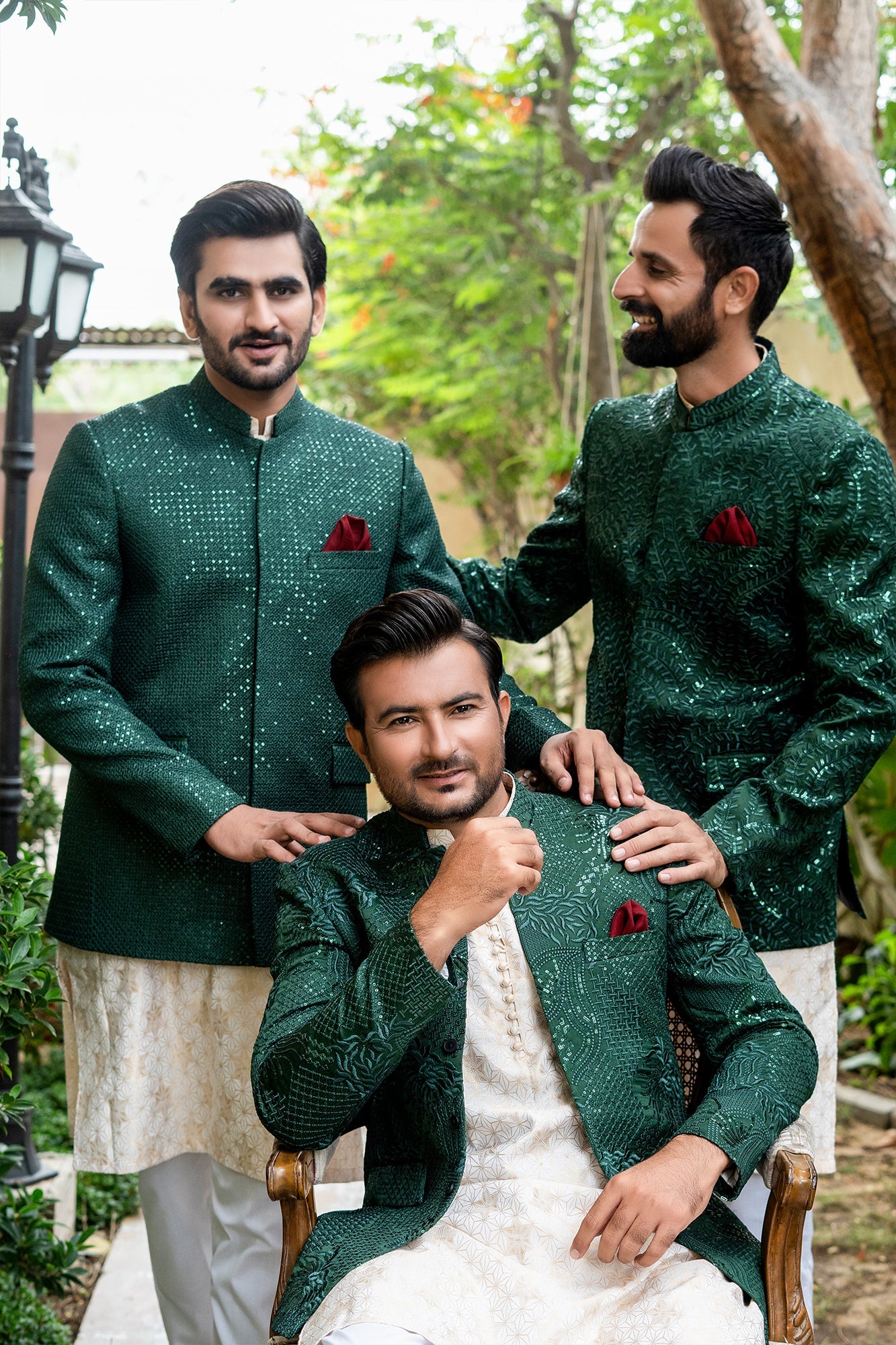 MC 177 Green Sequance Prince Coat Pakistani - Mashal Couture