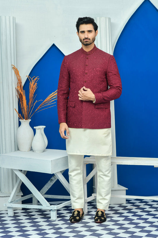 MC 175 Pakistani Men Prince Coat With Kora Dabka Work - Mashal Couture