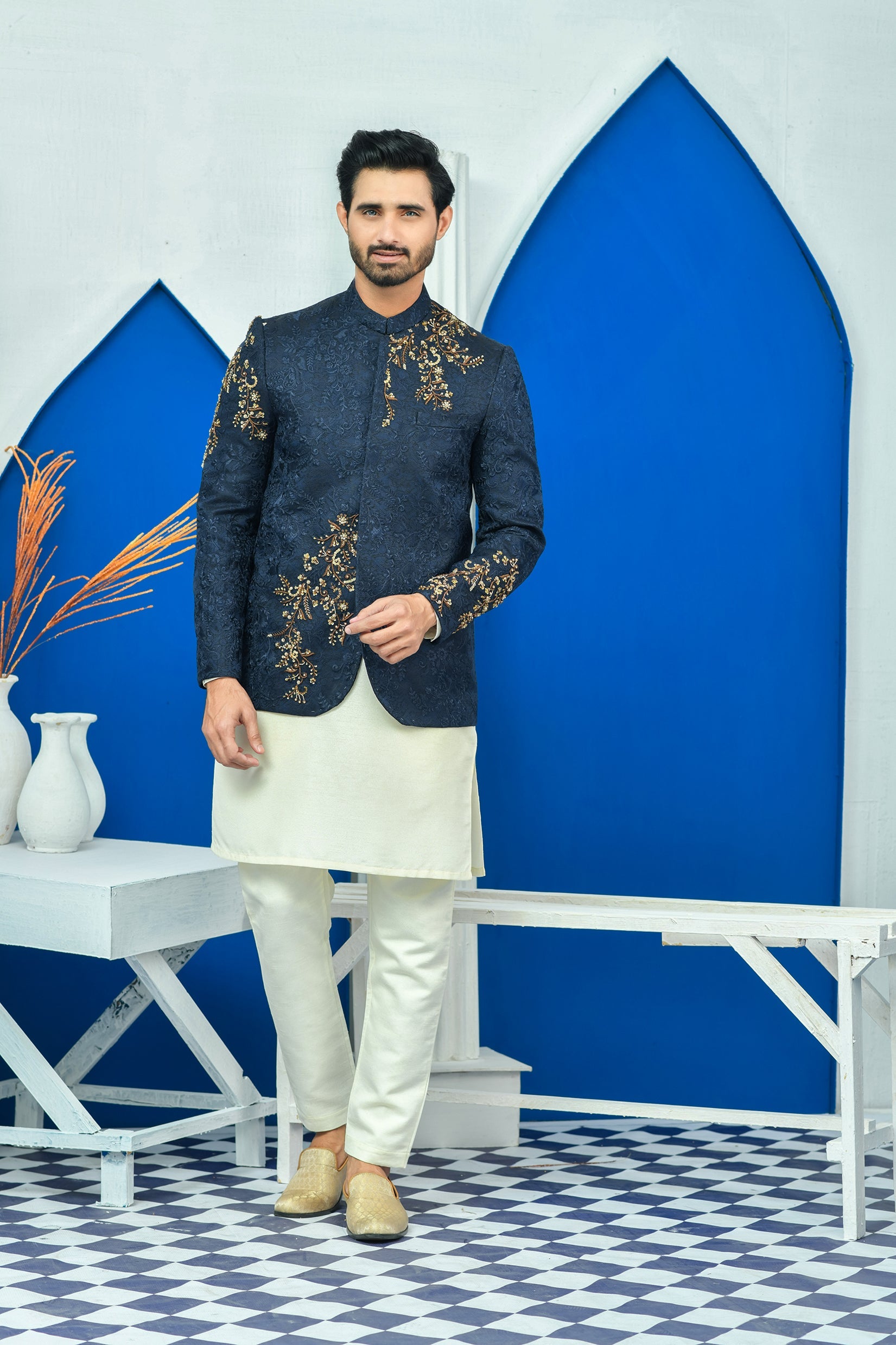 MC 169 Navy Blue Coat Design Gents - Mashal Couture