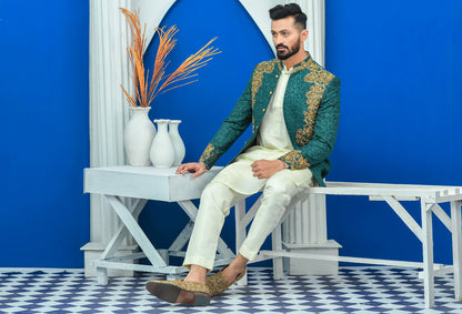 MC 157 Pakistani Royal Green Prince Coat Men - Mashal Couture