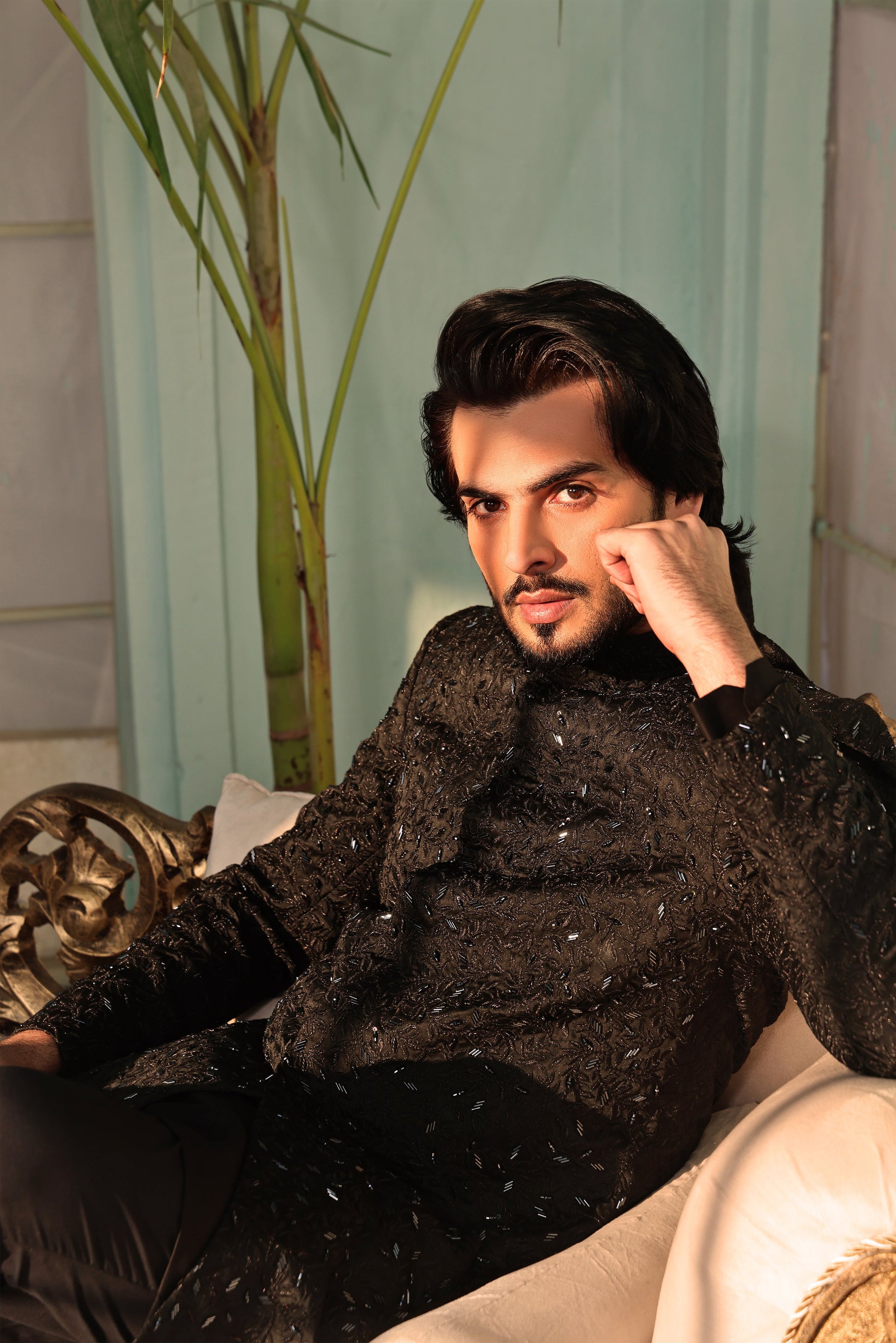 MC 557 Black Sherwani For Groom - Mashal Couture