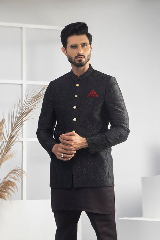 MC 170 Pakistani Mens Balck Prince Suits - Mashal Couture