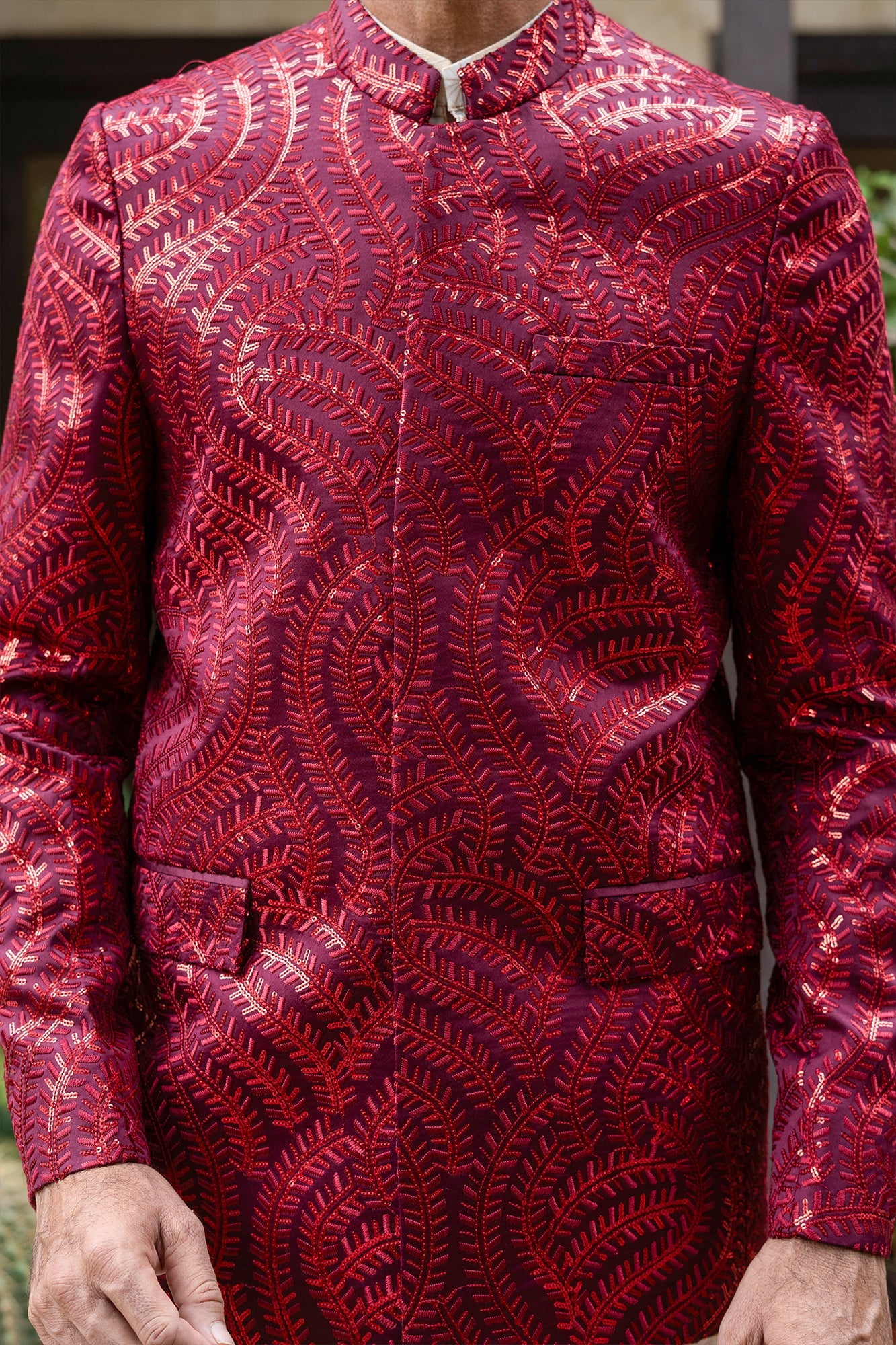 MC 185 Maroon Pakistani Prince Coat - Mashal Couture