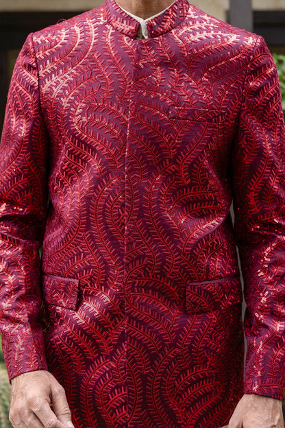 MC 185 Maroon Pakistani Prince Coat - Mashal Couture