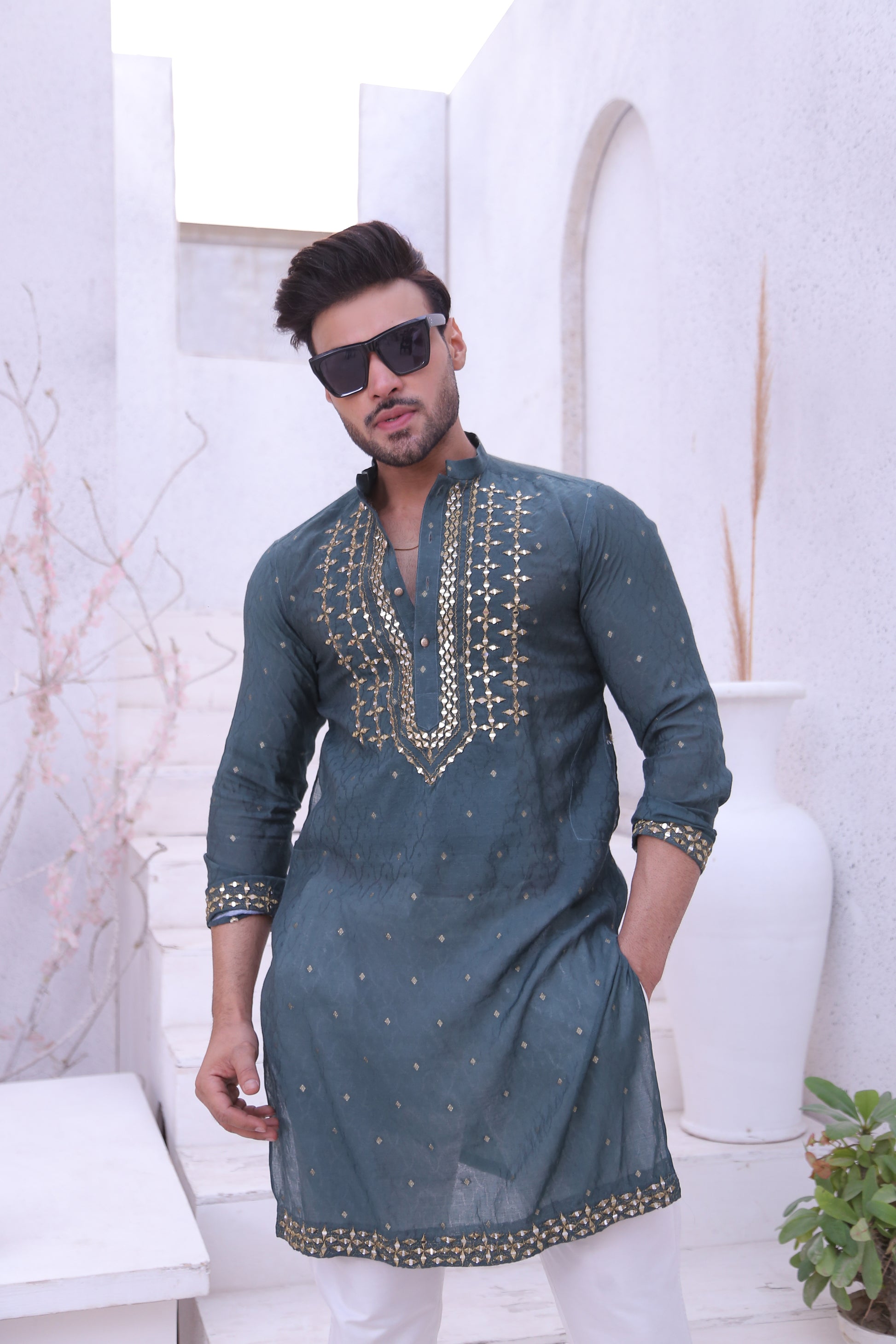 MC 06 Mirror Work Kurta And Pajama - Mashal Couture