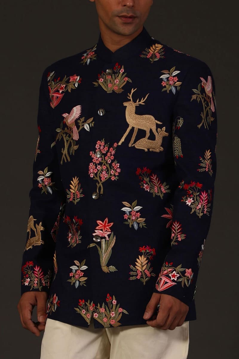 MC 123 Floral Embroidery Prince Coat - Mashal Couture