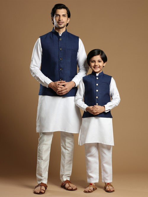 MC FS 01 Navy Blue Waist Coat With Kurta Pajama - Mashal Couture