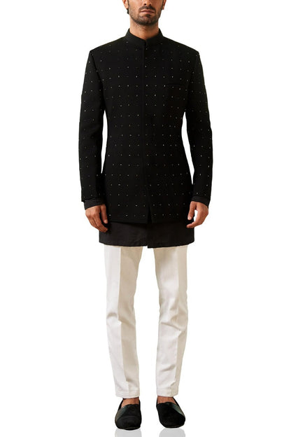 MC 124 Jet Black Prince's Coat & Kurta Set - Mashal Couture