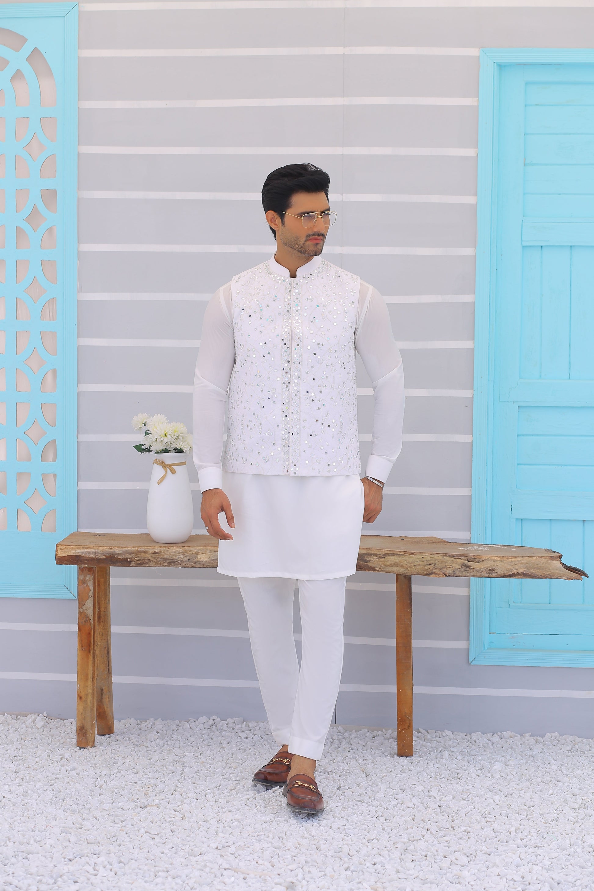 Mirror Work waistcoat with shalwar kameez