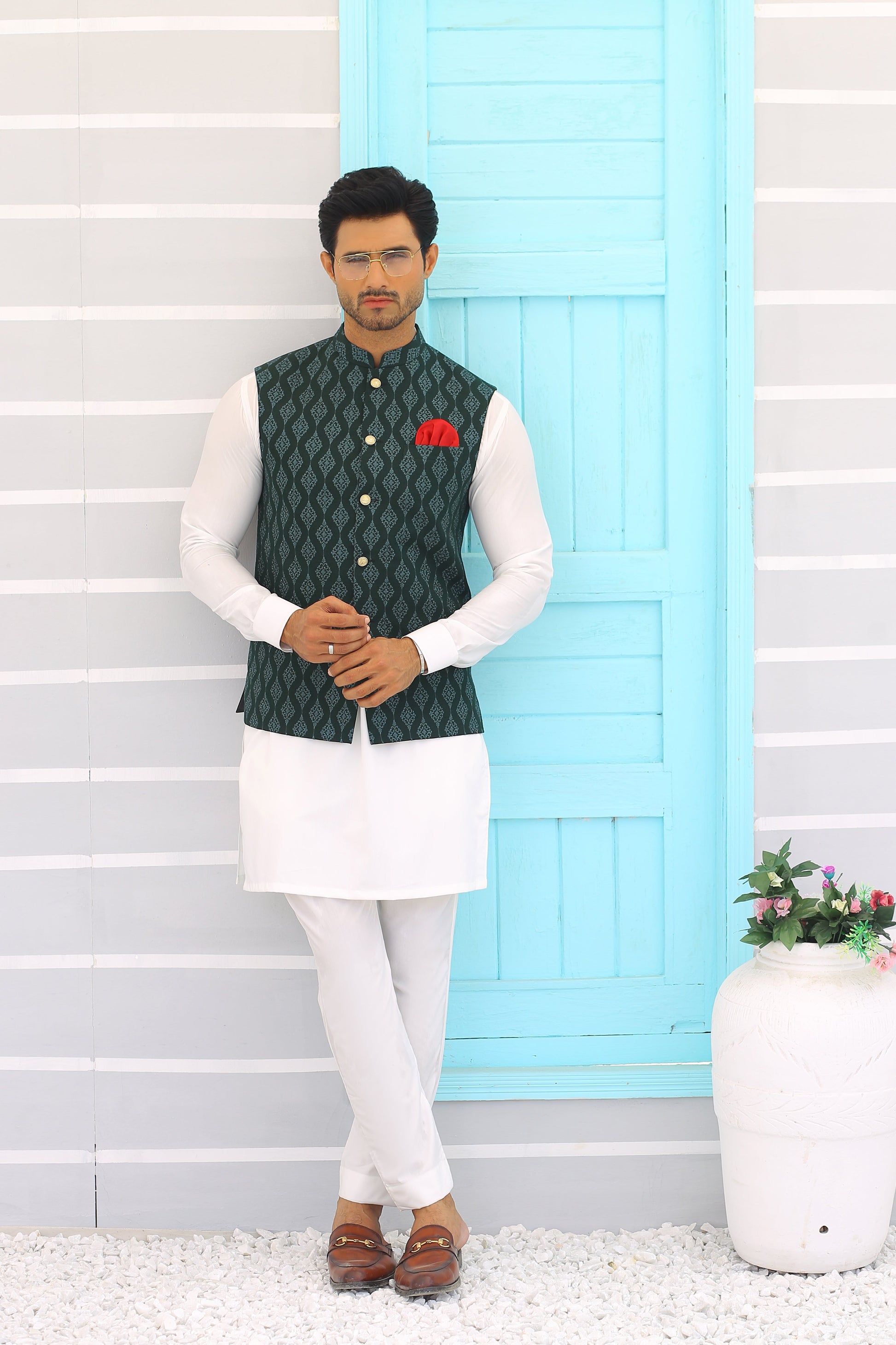 Green Waistcoat For Weddings - Mashal Couture