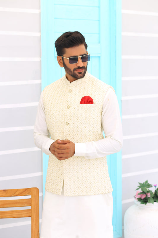 MC Light Beige WaistCoat - Mashal Couture