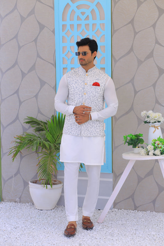 waistcoat and shalwar kameez