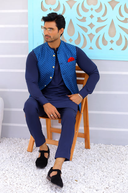 Blue Waistcoat For Men - Mashal Couture