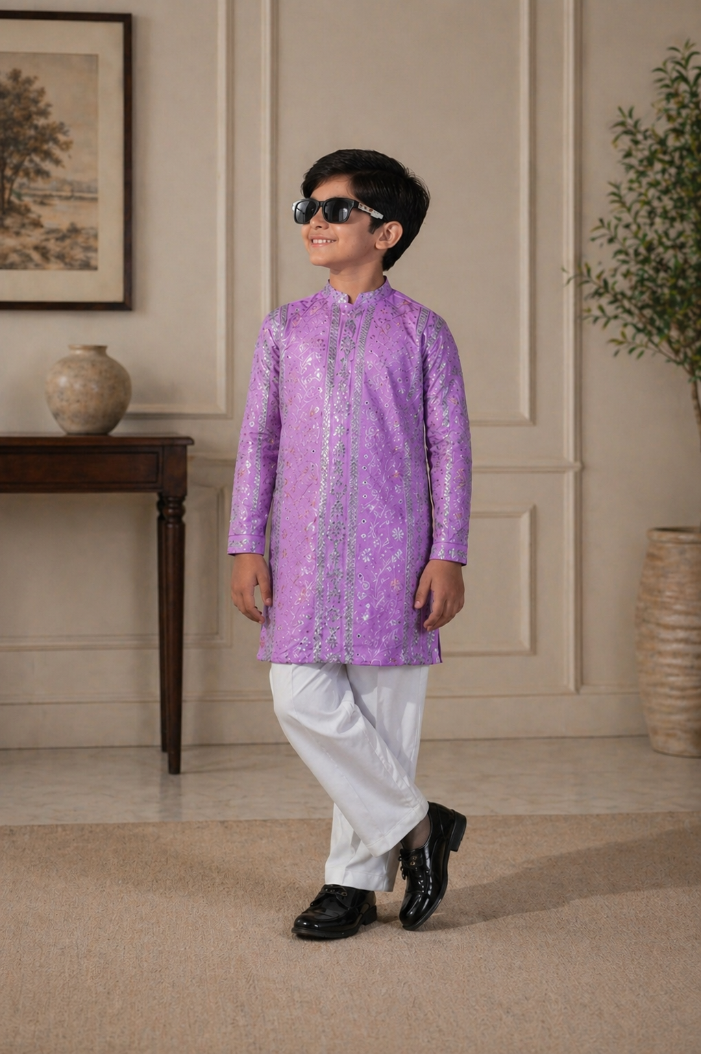 wearing a purple kurta with white pant ForSon