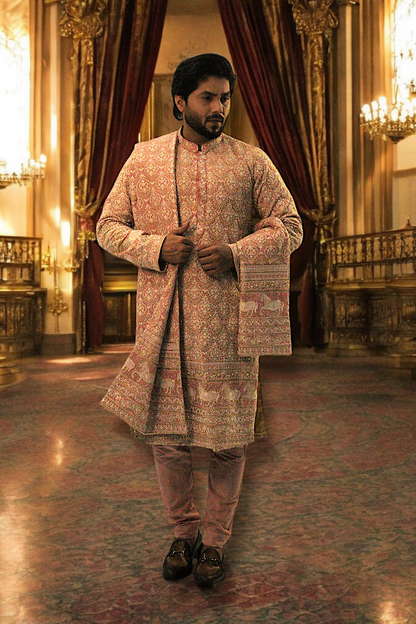 Full Embroidery Kurta Pajama With Shawl - Mashal Couture