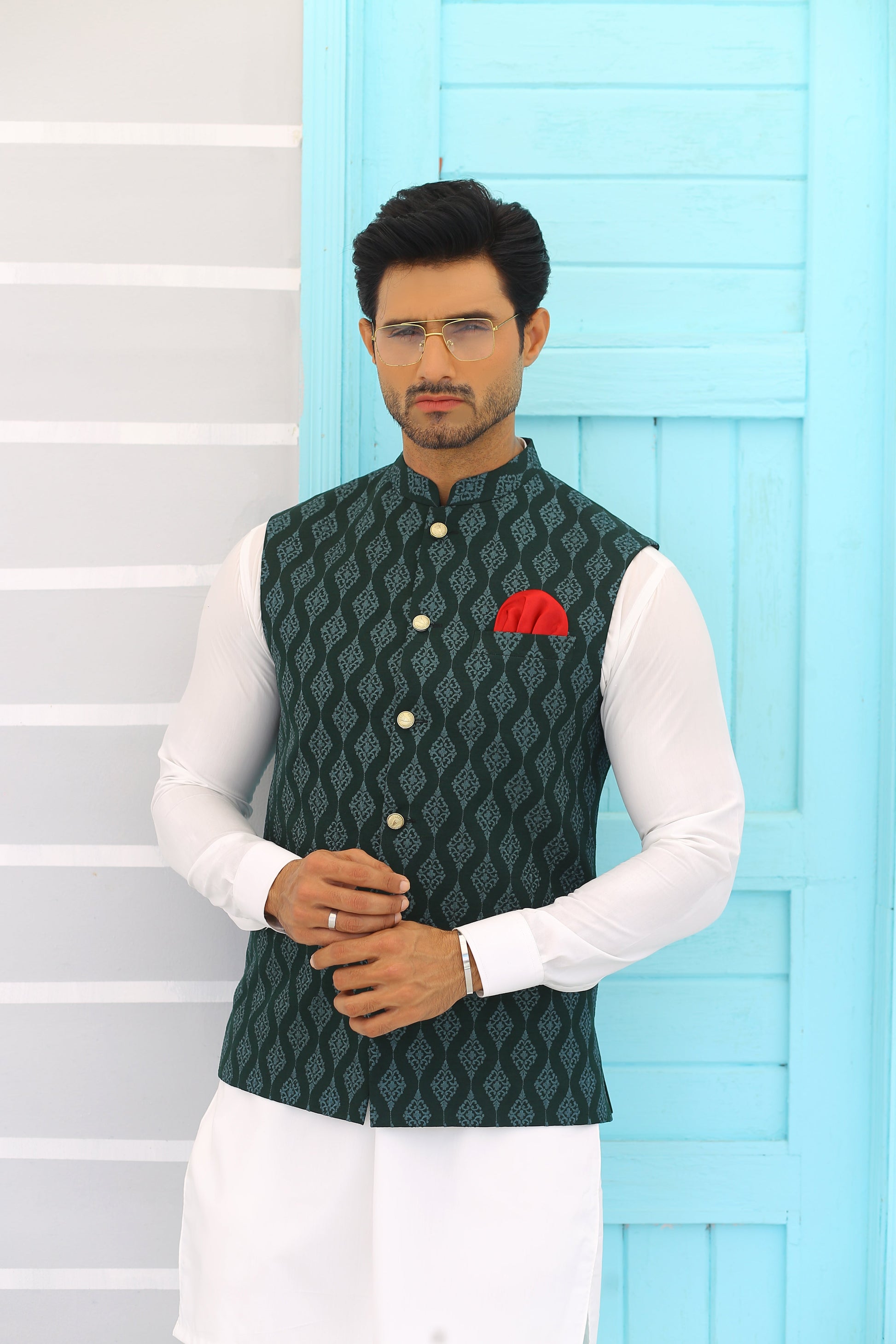 Green Waistcoat For Weddings - Mashal Couture